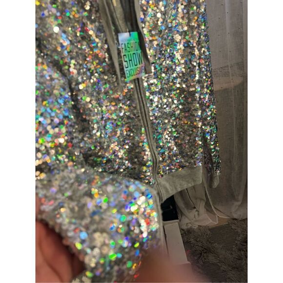 PINK Victoria's Secret  rainbow bling sequin fashion show Zip Hoodie nwt sz M - Picture 8 of 10